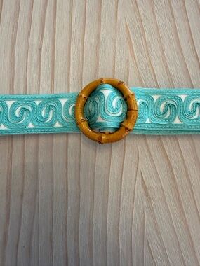 Turquoise Woven Belt with Bamboo Ring Buckle